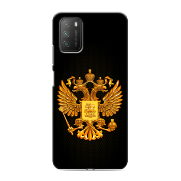 Силиконовый противоударный чехол на Xiaomi Poco M3 с принтом Герб России желтый