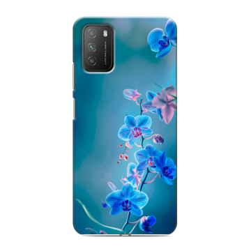 Силиконовый противоударный чехол на Xiaomi Poco M3 с принтом Голубые цветы