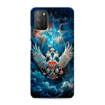 Силиконовый противоударный чехол на Xiaomi Poco M3 с принтом Герб флаг России