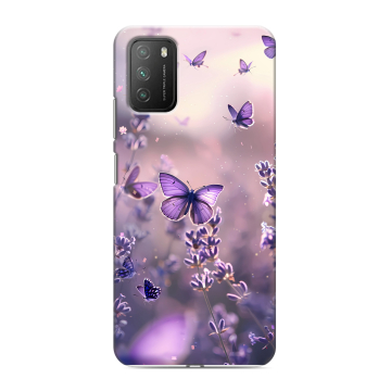 Силиконовый противоударный чехол на Xiaomi Poco M3 с принтом бабочки и лаванда