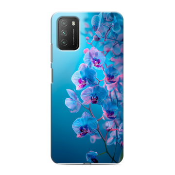 Силиконовый противоударный чехол на Xiaomi Poco M3 с принтом голубые орхидеи Силиконовый противоударный чехол на Xiaomi Poco M3 с принтом голубые орхидеи