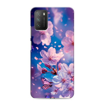 Силиконовый противоударный чехол на Xiaomi Poco M3 с принтом цветы бабочки