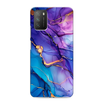 Силиконовый противоударный чехол на Xiaomi Poco M3 с принтом синий мрамор Силиконовый противоударный чехол на Xiaomi Poco M3 с принтом синий мрамор