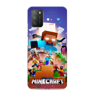 Силиконовый противоударный чехол на Xiaomi Poco M3 с принтом Майнкрафт Minecraft