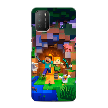 Силиконовый противоударный чехол на Xiaomi Poco M3 с принтом Майнкрафт Minecraft