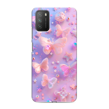 Силиконовый противоударный чехол на Xiaomi Poco M3 с принтом Бабочки Силиконовый противоударный чехол на Xiaomi Poco M3 с принтом Бабочки