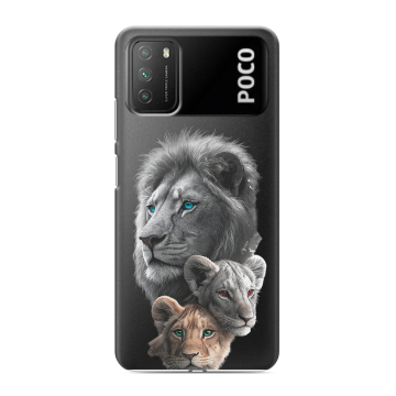 Силиконовый противоударный чехол на Xiaomi Poco M3 с принтом Львы