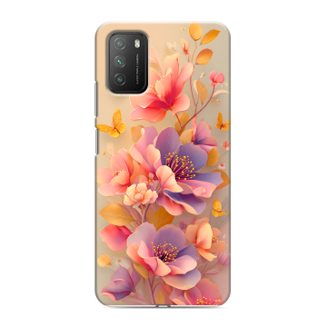 Силиконовый противоударный чехол на Xiaomi Poco M3 с принтом Цветы и бабочки