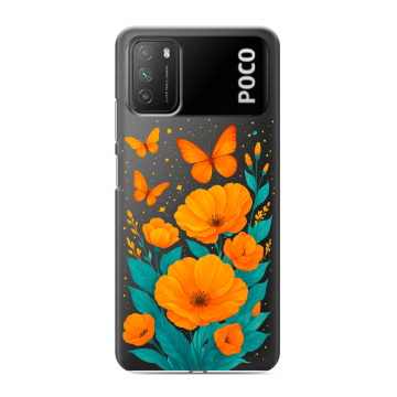 Силиконовый противоударный чехол на Xiaomi Poco M3 с принтом цветы бабочки