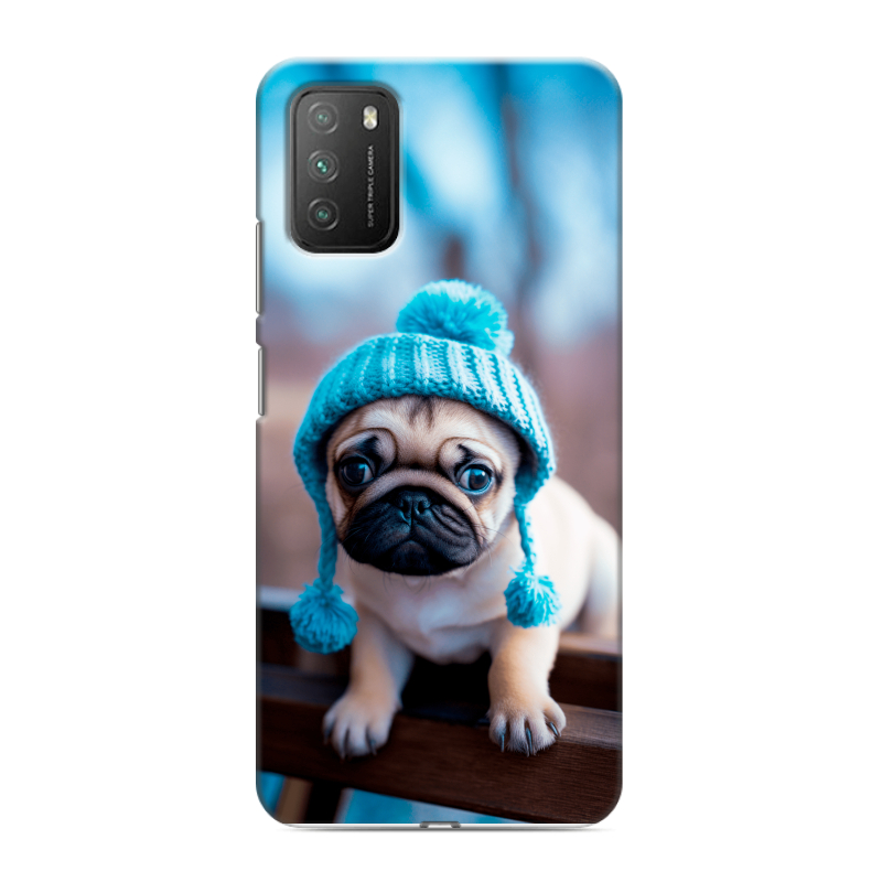 Силиконовый противоударный чехол на Xiaomi Poco M3 с принтом Мопс в шапке Силиконовый противоударный чехол на Xiaomi Poco M3 с принтом Мопс в шапке