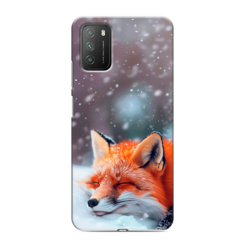 Силиконовый противоударный чехол на Xiaomi Poco M3 с принтом лиса Силиконовый противоударный чехол на Xiaomi Poco M3 с принтом лиса