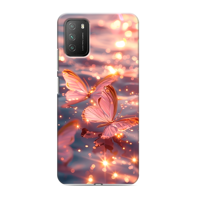 Пластиковый чехол на Xiaomi Poco M3 с принтом бабочки розовые Пластиковый чехол на Xiaomi Poco M3 с принтом бабочки розовые