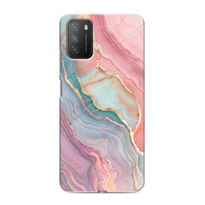 Силиконовый противоударный чехол на Xiaomi Poco M3 с принтом розовый мрамор Силиконовый противоударный чехол на Xiaomi Poco M3 с принтом розовый мрамор