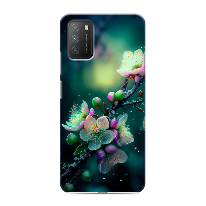 Пластиковый чехол на Xiaomi Poco M3 с принтом Цветы и мрамор Пластиковый чехол на Xiaomi Poco M3 с принтом Цветы и мрамор
