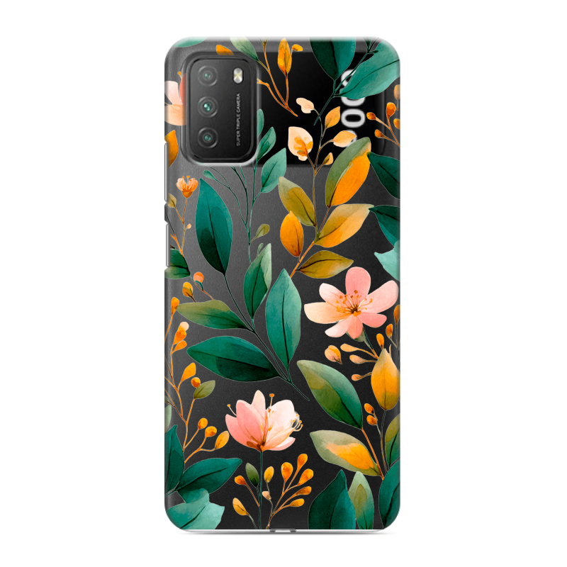 Пластиковый чехол на Xiaomi Poco M3 с принтом Цветы паттерн Пластиковый чехол на Xiaomi Poco M3 с принтом Цветы паттерн