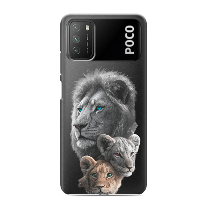 Силиконовый противоударный чехол на Xiaomi Poco M3 с принтом Львы Силиконовый противоударный чехол на Xiaomi Poco M3 с принтом Львы