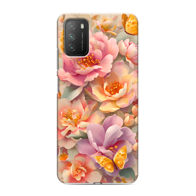 Пластиковый чехол на Xiaomi Poco M3 с принтом Цветы и бабочки Пластиковый чехол на Xiaomi Poco M3 с принтом Цветы и бабочки