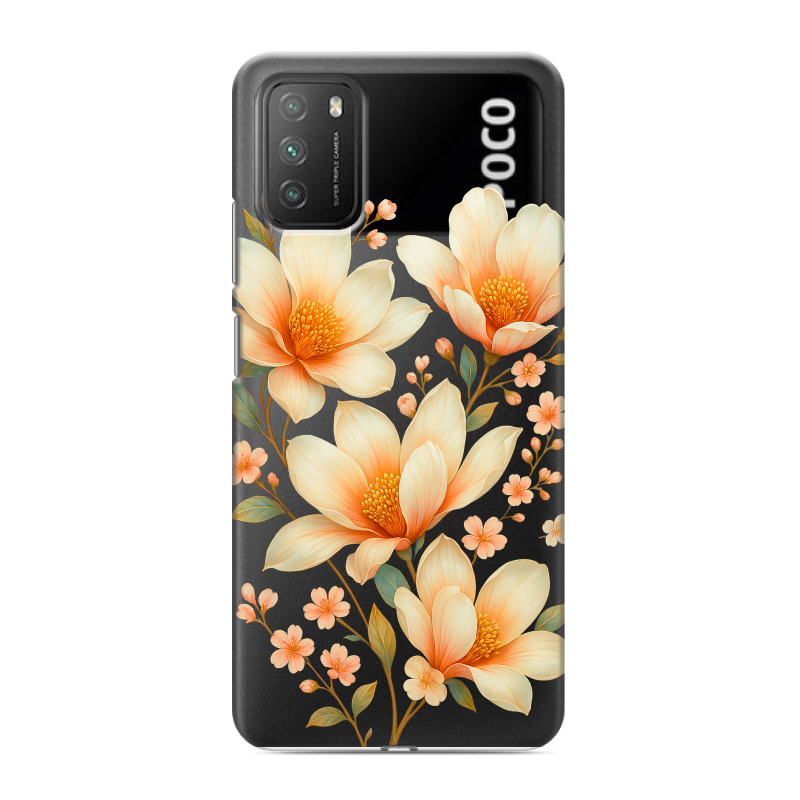 Силиконовый противоударный чехол на Xiaomi Poco M3 с принтом Цветы Силиконовый противоударный чехол на Xiaomi Poco M3 с принтом Цветы