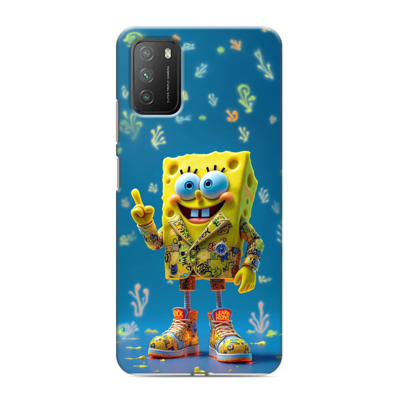 Пластиковый чехол на Xiaomi Poco M3 с принтом Спанч боб Спанчбоб Пластиковый чехол на Xiaomi Poco M3 с принтом Спанч боб Спанчбоб
