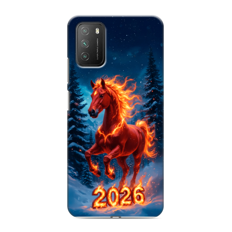 Силиконовый противоударный чехол на Xiaomi Poco M3 с принтом Новый год коня Силиконовый противоударный чехол на Xiaomi Poco M3 с принтом Новый год коня