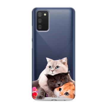Силиконовый противоударный чехол на Samsung Galaxy A02s с принтом Кошки Силиконовый противоударный чехол на Samsung Galaxy A02s с принтом Кошки