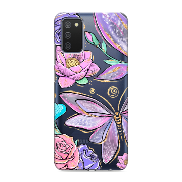 Силиконовый противоударный чехол на Samsung Galaxy A02s с принтом Бабочки и цветы Силиконовый противоударный чехол на Samsung Galaxy A02s с принтом Бабочки и цветы