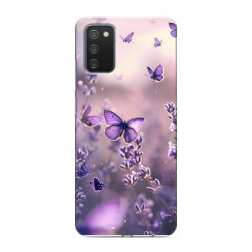 Силиконовый противоударный чехол на Samsung Galaxy A02s с принтом бабочки и лаванда