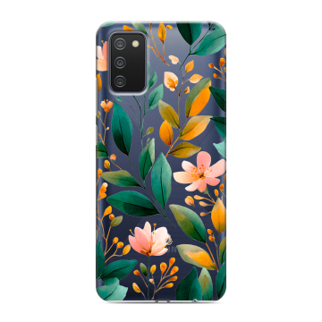Силиконовый противоударный чехол на Samsung Galaxy A02s с принтом Цветы паттерн Силиконовый противоударный чехол на Samsung Galaxy A02s с принтом Цветы паттерн