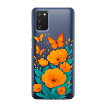 Силиконовый противоударный чехол на Samsung Galaxy A02s с принтом цветы бабочки Силиконовый противоударный чехол на Samsung Galaxy A02s с принтом цветы бабочки