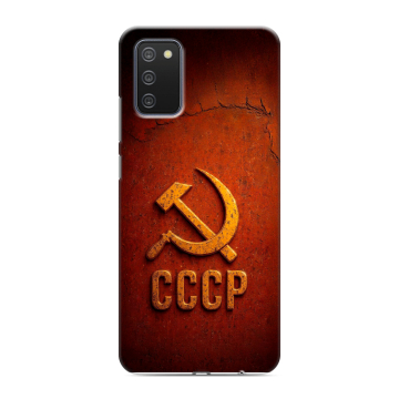 Силиконовый противоударный чехол на Samsung Galaxy A02s с принтом Флаг Герб СССР Силиконовый противоударный чехол на Samsung Galaxy A02s с принтом Флаг Герб СССР