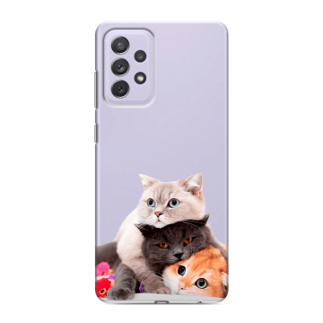 Силиконовый противоударный чехол на Samsung Galaxy A72 с принтом Кошки Силиконовый противоударный чехол на Samsung Galaxy A72 с принтом Кошки