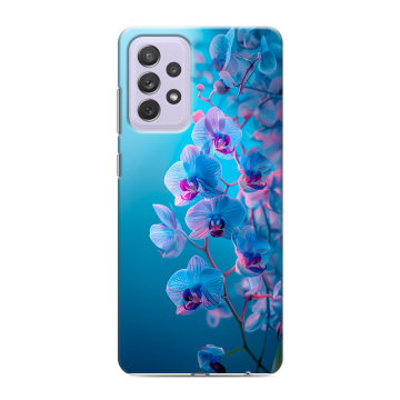 Силиконовый противоударный чехол на Samsung Galaxy A72 с принтом голубые орхидеи Силиконовый противоударный чехол на Samsung Galaxy A72 с принтом голубые орхидеи
