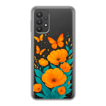 Силиконовый чехол на Samsung Galaxy A32 с принтом цветы бабочки