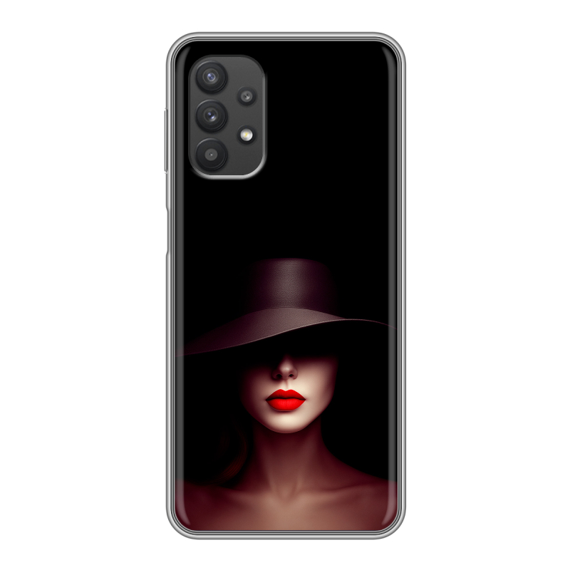 Силиконовый противоударный чехол на Samsung Galaxy A32 с принтом Девушка в шляпе Силиконовый противоударный чехол на Samsung Galaxy A32 с принтом Девушка в шляпе