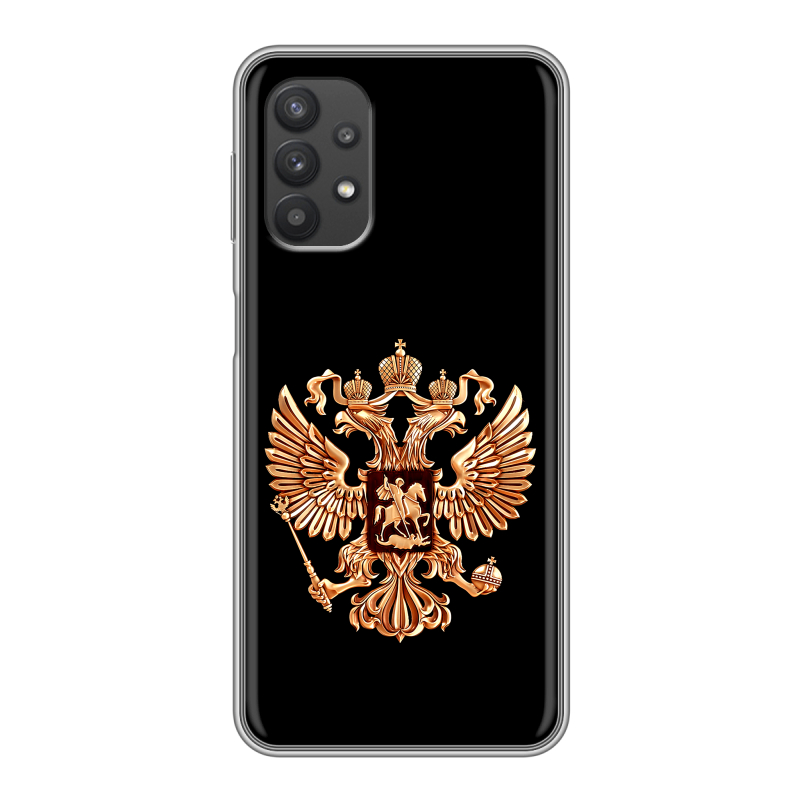 Силиконовый противоударный чехол на Samsung Galaxy A32 с принтом Герб России золотой Силиконовый противоударный чехол на Samsung Galaxy A32 с принтом Герб России золотой