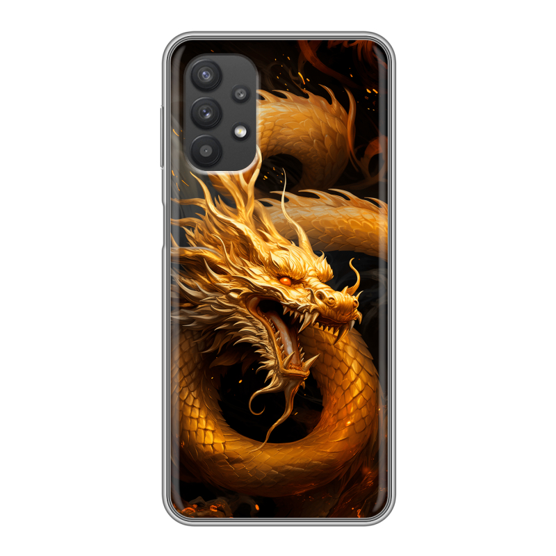 Силиконовый противоударный чехол на Samsung Galaxy A32 с принтом Золотой дракон Силиконовый противоударный чехол на Samsung Galaxy A32 с принтом Золотой дракон