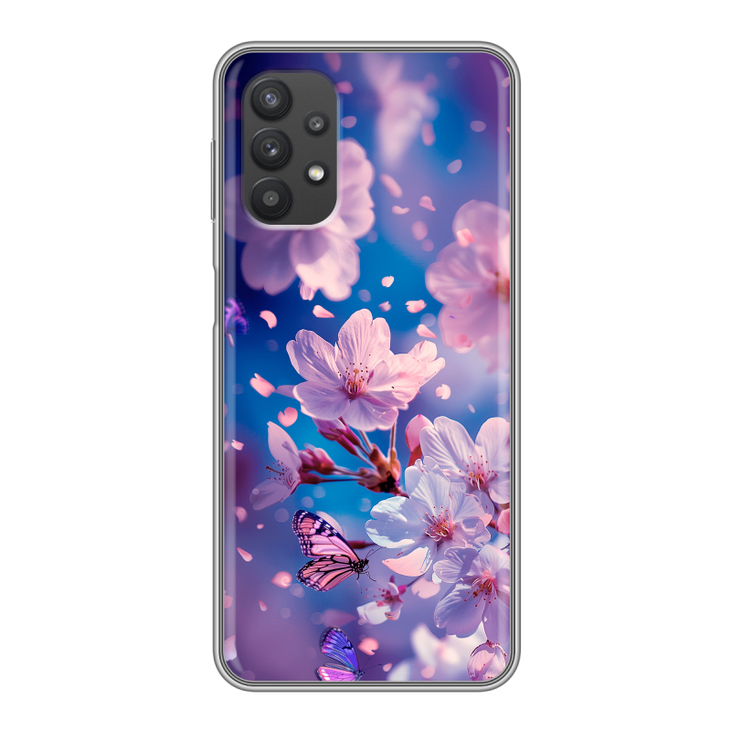 Силиконовый противоударный чехол на Samsung Galaxy A32 с принтом цветы бабочки Силиконовый противоударный чехол на Samsung Galaxy A32 с принтом цветы бабочки