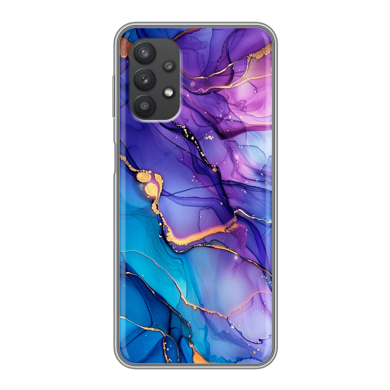 Силиконовый противоударный чехол на Samsung Galaxy A32 с принтом синий мрамор Силиконовый противоударный чехол на Samsung Galaxy A32 с принтом синий мрамор