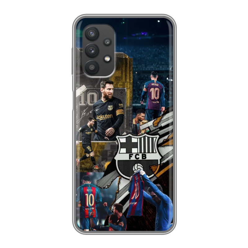 Силиконовый противоударный чехол на Samsung Galaxy A32 с принтом Messi Barcelona Силиконовый противоударный чехол на Samsung Galaxy A32 с принтом Messi Barcelona