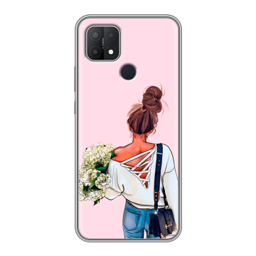 Силиконовый чехол на OPPO A15 с принтом Девушка и букет Силиконовый чехол на OPPO A15 с принтом Девушка и букет