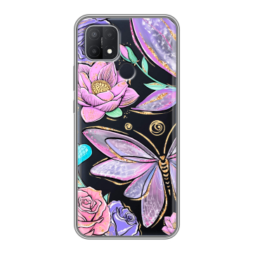 Силиконовый чехол на OPPO A15 с принтом Бабочки и цветы Силиконовый чехол на OPPO A15 с принтом Бабочки и цветы