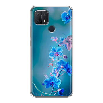 Силиконовый чехол на OPPO A15 с принтом Голубые цветы