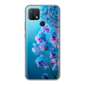 Силиконовый чехол на OPPO A15 с принтом голубые орхидеи