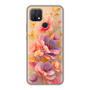 Силиконовый чехол на OPPO A15 с принтом Цветы и бабочки Силиконовый чехол на OPPO A15 с принтом Цветы и бабочки