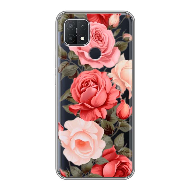 Силиконовый чехол на OPPO A15 с принтом Розы Силиконовый чехол на OPPO A15 с принтом Розы