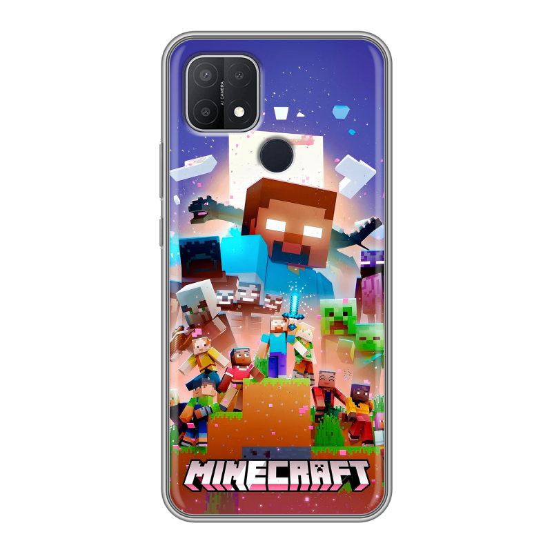 Силиконовый противоударный чехол на OPPO A15 с принтом Майнкрафт Minecraft Силиконовый противоударный чехол на OPPO A15 с принтом Майнкрафт Minecraft