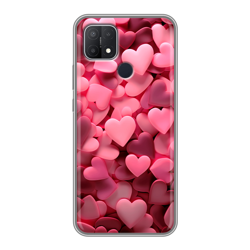 Силиконовый чехол на OPPO A15 с принтом розовые сердечки Силиконовый чехол на OPPO A15 с принтом розовые сердечки