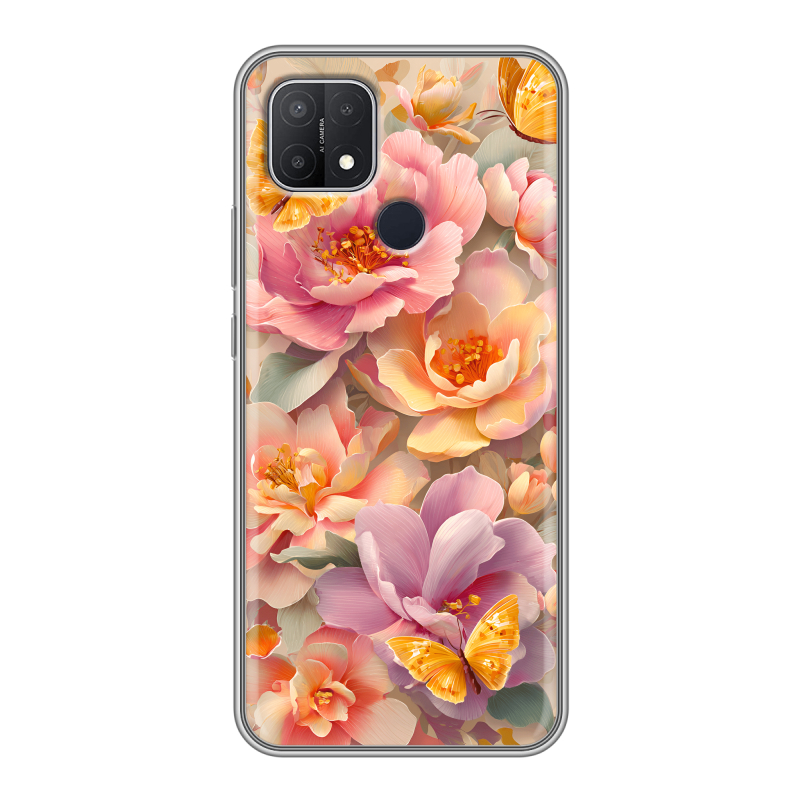 Силиконовый чехол на OPPO A15 с принтом Цветы и бабочки Силиконовый чехол на OPPO A15 с принтом Цветы и бабочки