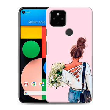 Силиконовый чехол на Google Pixel 4a 5G с принтом Девушка и букет Силиконовый чехол на Google Pixel 4a 5G с принтом Девушка и букет