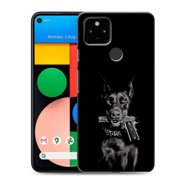 Силиконовый чехол на Google Pixel 4a 5G с принтом Доберман и пистолет Силиконовый чехол на Google Pixel 4a 5G с принтом Доберман и пистолет